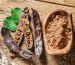 Carob pods and carob beans on the wooden table. Menopause cookies